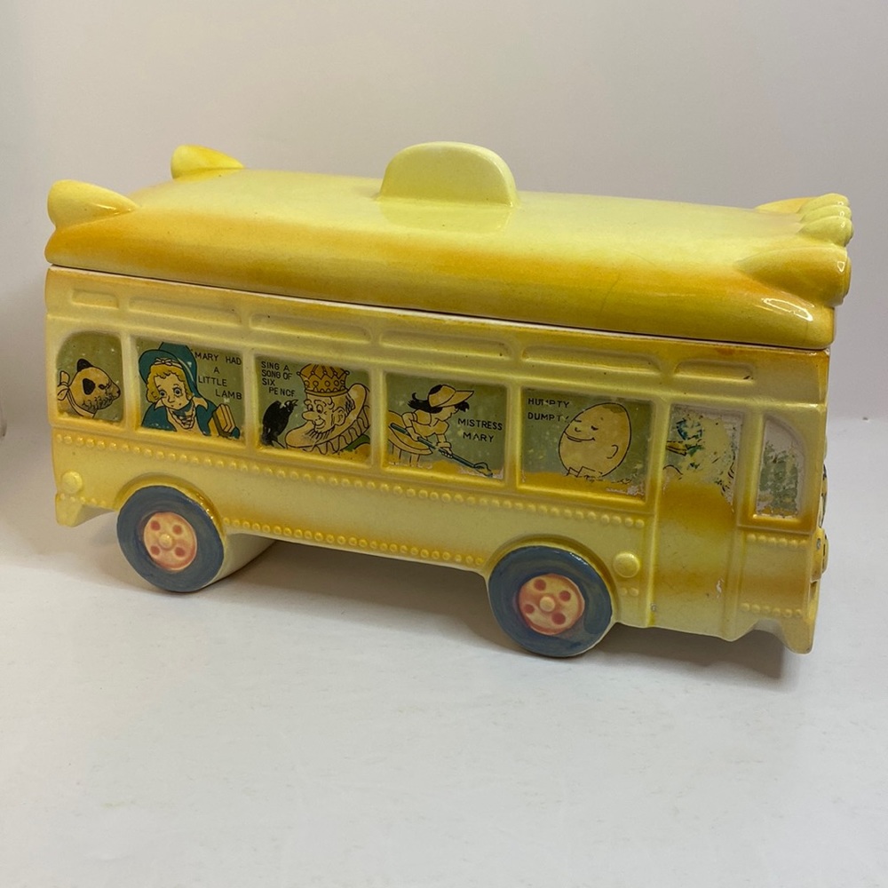 Vintage 1940’s 50’s Mother Goose & Friends Cookie Jar School Bus